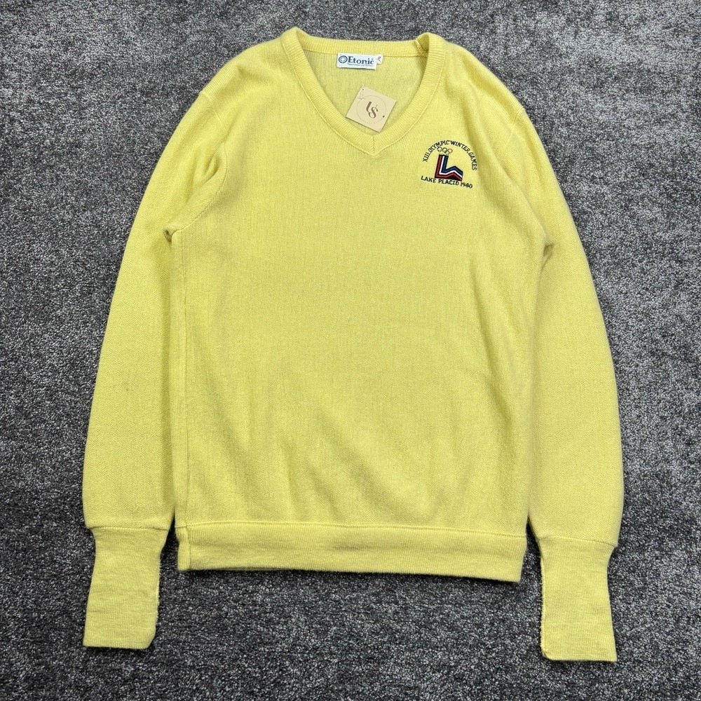 Vintage 1980 Lake‎ Placid Winter Olympics Embroidered Knit Sweater Mens Medium